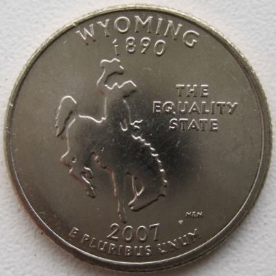 Лот: 6731072. Фото: 1. США 25 центов 2007. Вайоминг... Америка