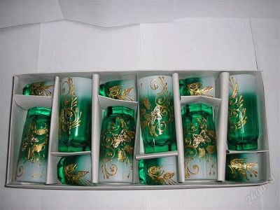 Лот: 1617368. Фото: 1. Набор 2ка стаканы+ стопки (зеленый... Кружки, стаканы, бокалы