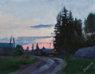 Лот: 1263435. Фото: 1. Вечер. Картон, масло. 30х22. Произведения
