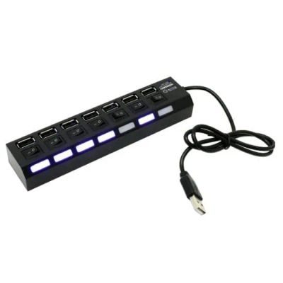 Лот: 22980903. Фото: 1. USB HUB HI-SPEED 7 портов черный. USB хабы