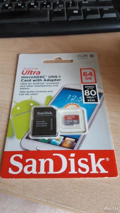 Лот: 9720640. Фото: 1. MicroSDXC 64 Gb SanDisk оригинал. Карты памяти