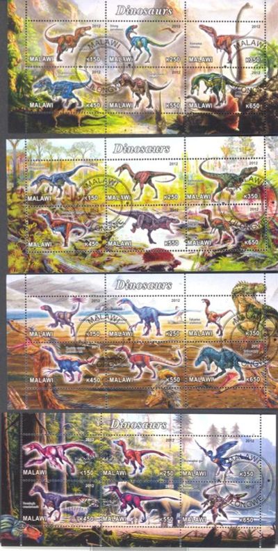 Лот: 3248945. Фото: 1. 4 малых листа с динозаврами. Марки