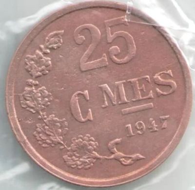 Лот: 14479861. Фото: 1. Люксембург 25 сантимов 1947 (с6-1... Европа