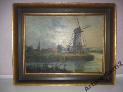 Лот: 6036869. Фото: 1. Мельница VAY WOL масло холст 1930-е... Произведения