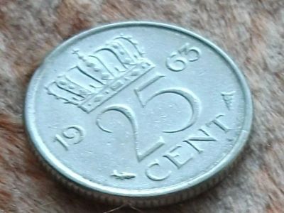 Лот: 10837481. Фото: 1. Монета 25 цент Нидерланды 1963... Европа