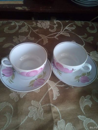 Лот: 17878494. Фото: 1. Чайная пара, роспись ручная. Ф... Кружки, стаканы, бокалы