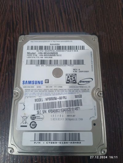 Лот: 24871989. Фото: 1. Hdd 500gb Samsung. Жёсткие диски (HDD)