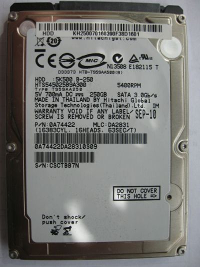 Лот: 17687568. Фото: 1. Hitachi HTS545025B9A300 250GB... Жёсткие диски (HDD)