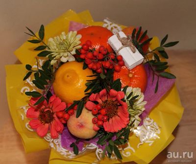 Лот: 14482150. Фото: 1. Цветочно-фруктовый букет к 1 сентября. Букеты из конфет, игрушек
