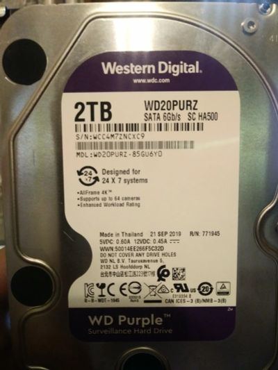 Лот: 17558310. Фото: 1. HDD WD Purple 2TB sata3. Жёсткие диски (HDD)