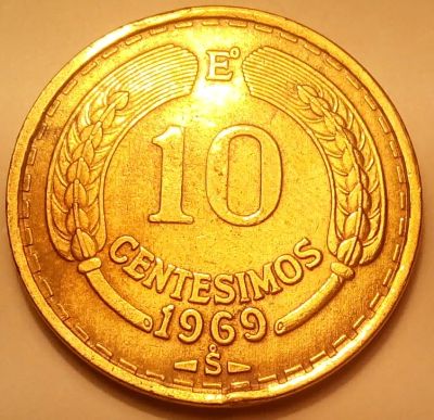 Лот: 4949605. Фото: 1. Чили. 10 сентесимо 1969 год. Америка