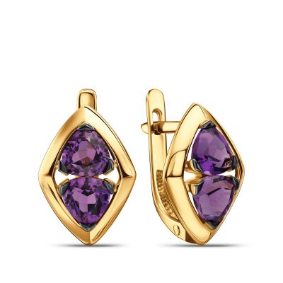 Лот: 23780512. Фото: 1. Золотые серьги с аметистами. Серьги, каффы