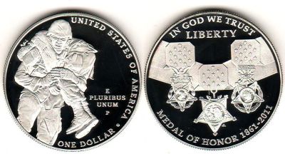 Лот: 10522460. Фото: 1. 2011 г. США. 1 доллар. Медаль... Америка