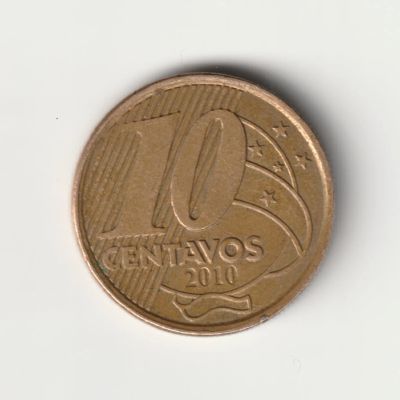 Лот: 16344144. Фото: 1. Бразилия 10 сентаво 2010. Америка