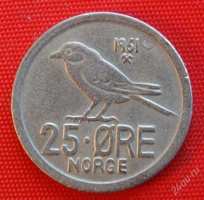 Лот: 1579100. Фото: 1. (№469-2/LF) 25 эре 1961 (Норвегия... Европа