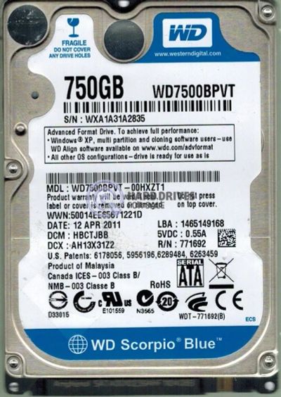 Лот: 4103948. Фото: 1. Жесткий диск для ноутбука 750... Жёсткие диски (HDD)