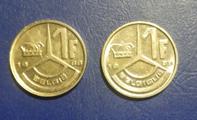 Лот: 25188603. Фото: 1. Бельгия 1 франк 1989 г. (2 шт... Европа