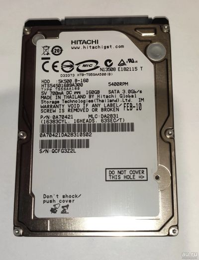 Лот: 18264133. Фото: 1. HTS545016b9a300 hdd Hitachi 160Gb. Жёсткие диски (HDD)