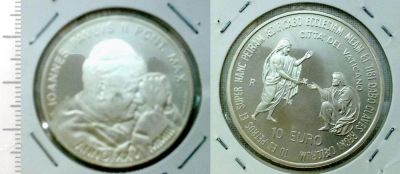 Лот: 8272883. Фото: 1. Ватикан. 10 евро 2003 (серебро... Европа