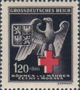 Лот: 23454557. Фото: 1. 1943. Богемия и Моравия. Красный... Марки