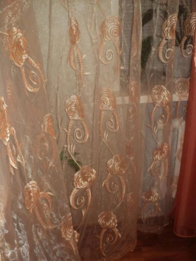Лот: 4731017. Фото: 1. Штора. Отрез ткани. Тюль с вышивкой... Шторы, тюль