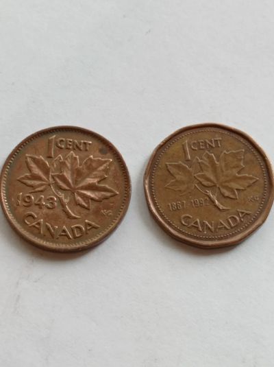 Лот: 8718631. Фото: 1. 1 цент 1943, 1992 гг. Канада... Наборы монет