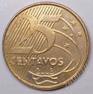 Лот: 1588174. Фото: 1. Бразилия. 25 сентаво 2003г. Америка