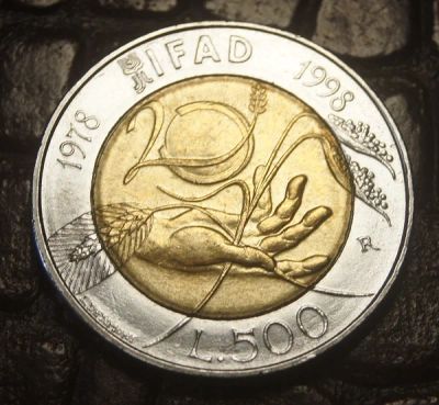 Лот: 7948799. Фото: 1. Италия 500 лир 1998 г. 20-летие... Европа