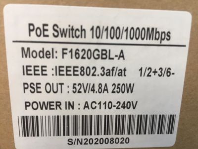 Лот: 20995312. Фото: 1. PoE Switch F1620GBL-A 250W. Видеонаблюдение
