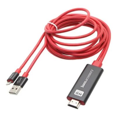 Лот: 22980538. Фото: 1. Адаптер Hoco UA4, Apple-HDMI черно-красный. Шнуры, кабели, разъёмы