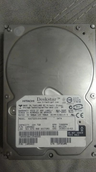 Лот: 17480826. Фото: 1. HDD Hitachi 160Gb с рубля. Жёсткие диски (HDD)