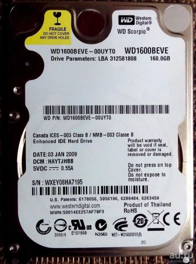 Лот: 9201199. Фото: 1. Жесткий диск для ноутбука 160GB... Жёсткие диски (HDD)