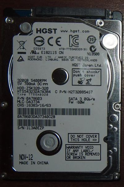 Лот: 8542644. Фото: 1. Жесткий диск для ноутбука HGST... Жёсткие диски (HDD)