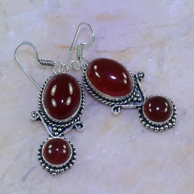 Лот: 9922783. Фото: 1. Серьги. Сердолик.925. Индия. Бижутерия ручной работы