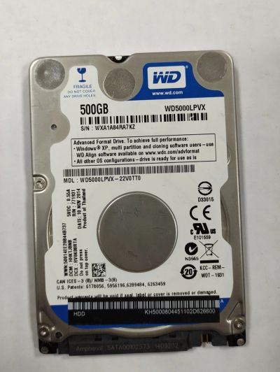 Лот: 17068900. Фото: 1. Жесткий диск 2,5 SATA WD WD5000LPVX-22V0TT0... Жёсткие диски (HDD)