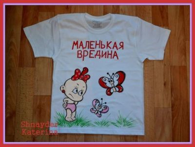 Лот: 4119801. Фото: 1. Футболка на девочку 4-6 лет.Ручная... Футболки, поло, топы, лонгсливы