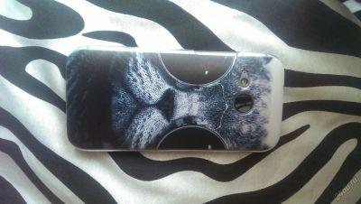 Лот: 5649085. Фото: 1. Чехол кот в очках HTC One mini... Чехлы, бамперы