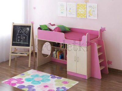 Лот: 7598865. Фото: 1. Кровать-чердак КД-7. Цвет: розовый... Детские кровати и кроватки