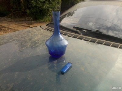 Лот: 8025693. Фото: 1. ваза синего стекла без сколов... Предметы интерьера и быта