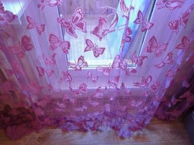 Лот: 5285468. Фото: 1. Нитяные шторы сиреневые с бабочками... Шторы, тюль