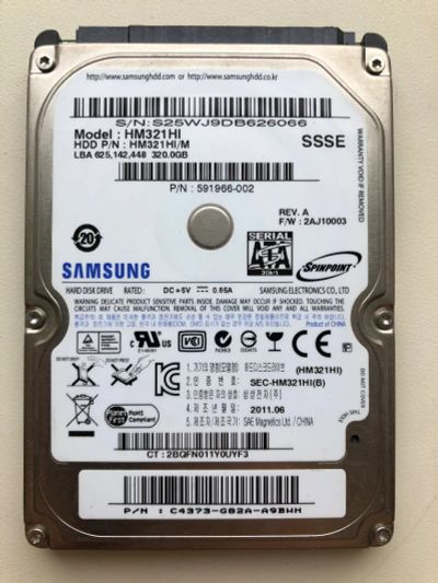Лот: 17533965. Фото: 1. SATA-II 320Gb Samsung HM321HI. Жёсткие диски (HDD)