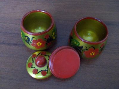Лот: 4849100. Фото: 1. Маленькие баночки. Хохлома. Дерево... Аксессуары