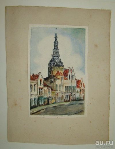 Лот: 13200240. Фото: 1. Старинная акварель Архитектура... Другое (антиквариат)