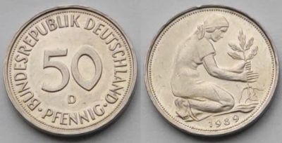 Лот: 18605683. Фото: 1. 50 пфеннингов 1989D год фрг. Всё... Германия и Австрия