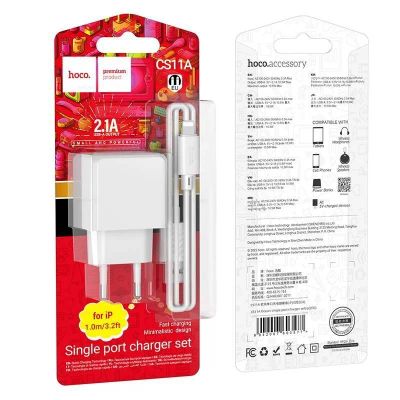 Лот: 22142988. Фото: 1. СЗУ HOCO CS11A+IP8 single USB... Зарядные устройства, блоки питания, адаптеры сетевые для смартфонов