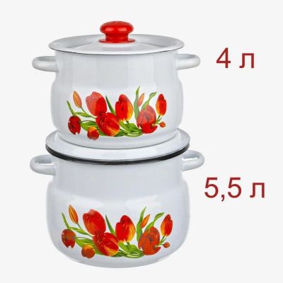 Лот: 12044627. Фото: 1. Набор посуды 10 Новокузнецк Тюльпаны. Кастрюли