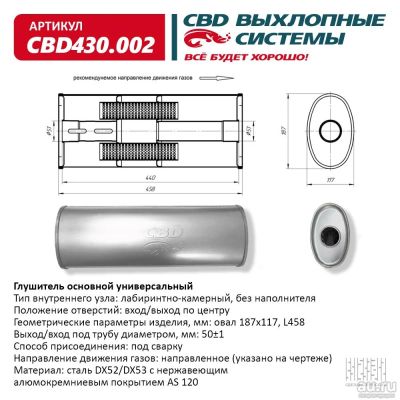 Лот: 17800810. Фото: 1. Глушитель универсальный CBD430... Выхлопная система