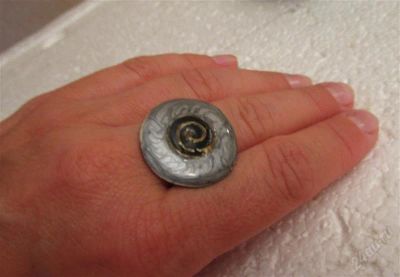 Лот: 1973178. Фото: 1. Греческое кольцо эмаль. Серое. Кольца, перстни