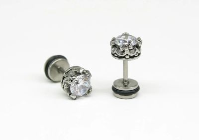 Лот: 10792905. Фото: 1. Гвоздик с камнем сталь 316L. Новый. Серьги, каффы