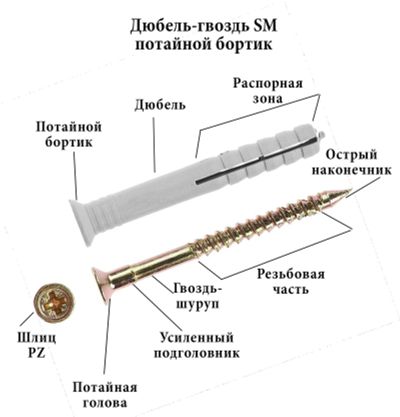 Лот: 18563039. Фото: 1. Дюбель-гвоздь 6*40, потайной бортик... Крепёж